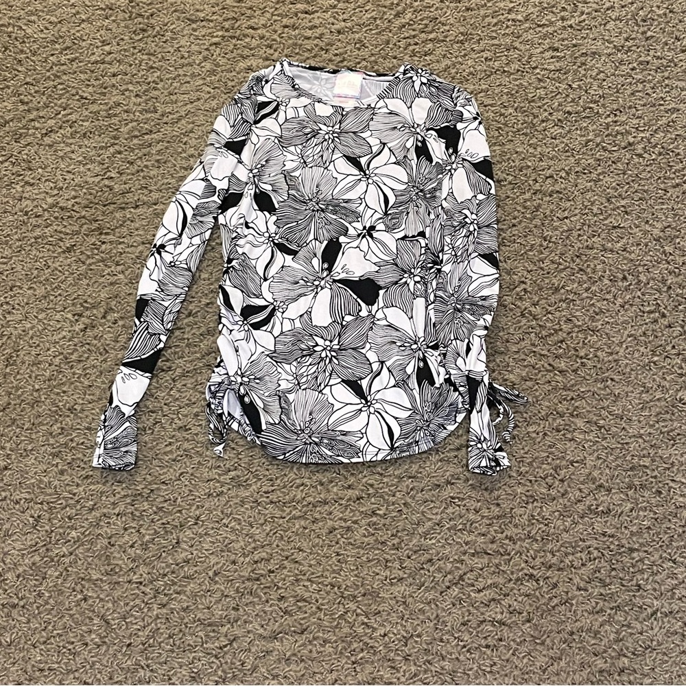 Black and white floral rash guard